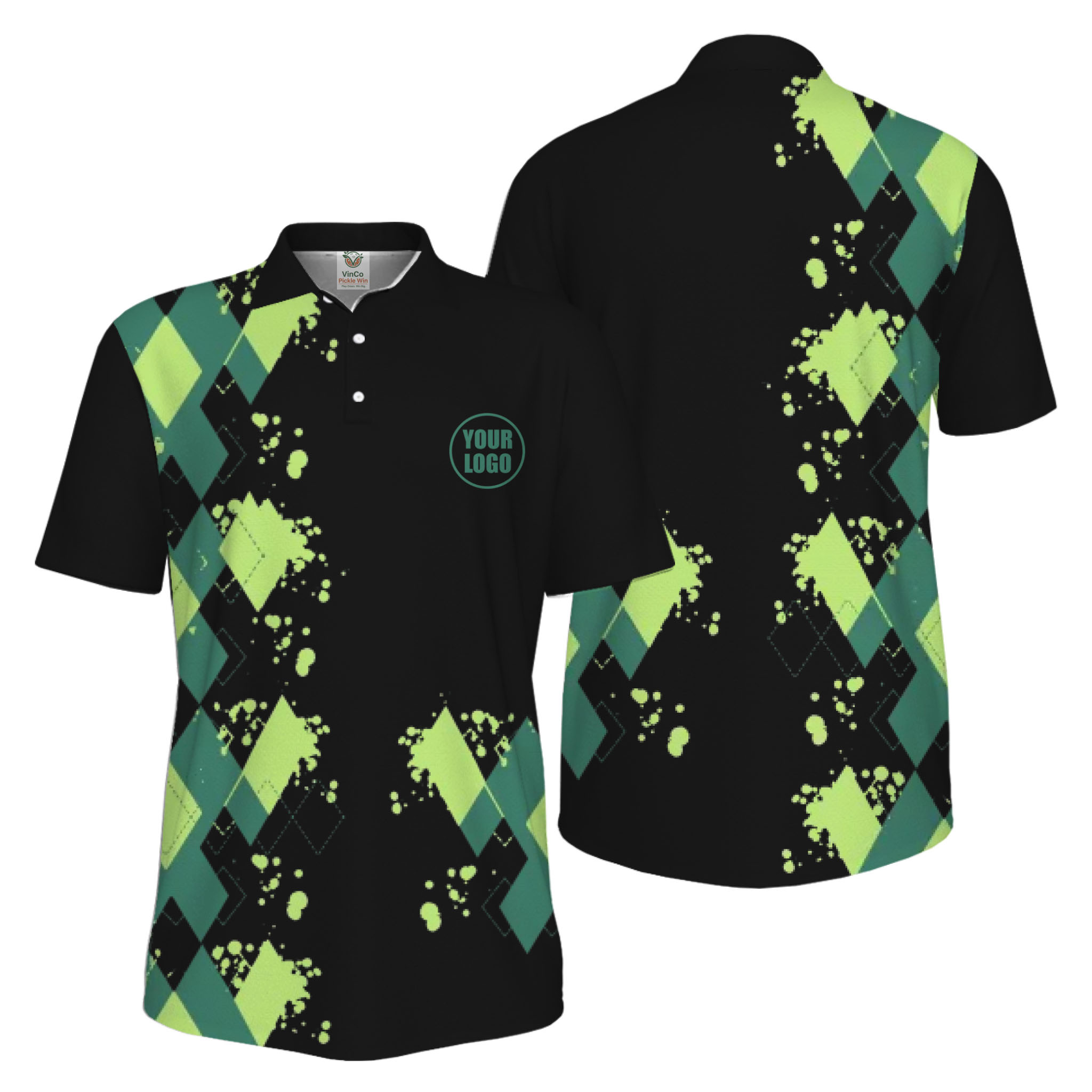 Picklewin Simple Argyle Custom Logo UV-Protection Polo Shirt Men