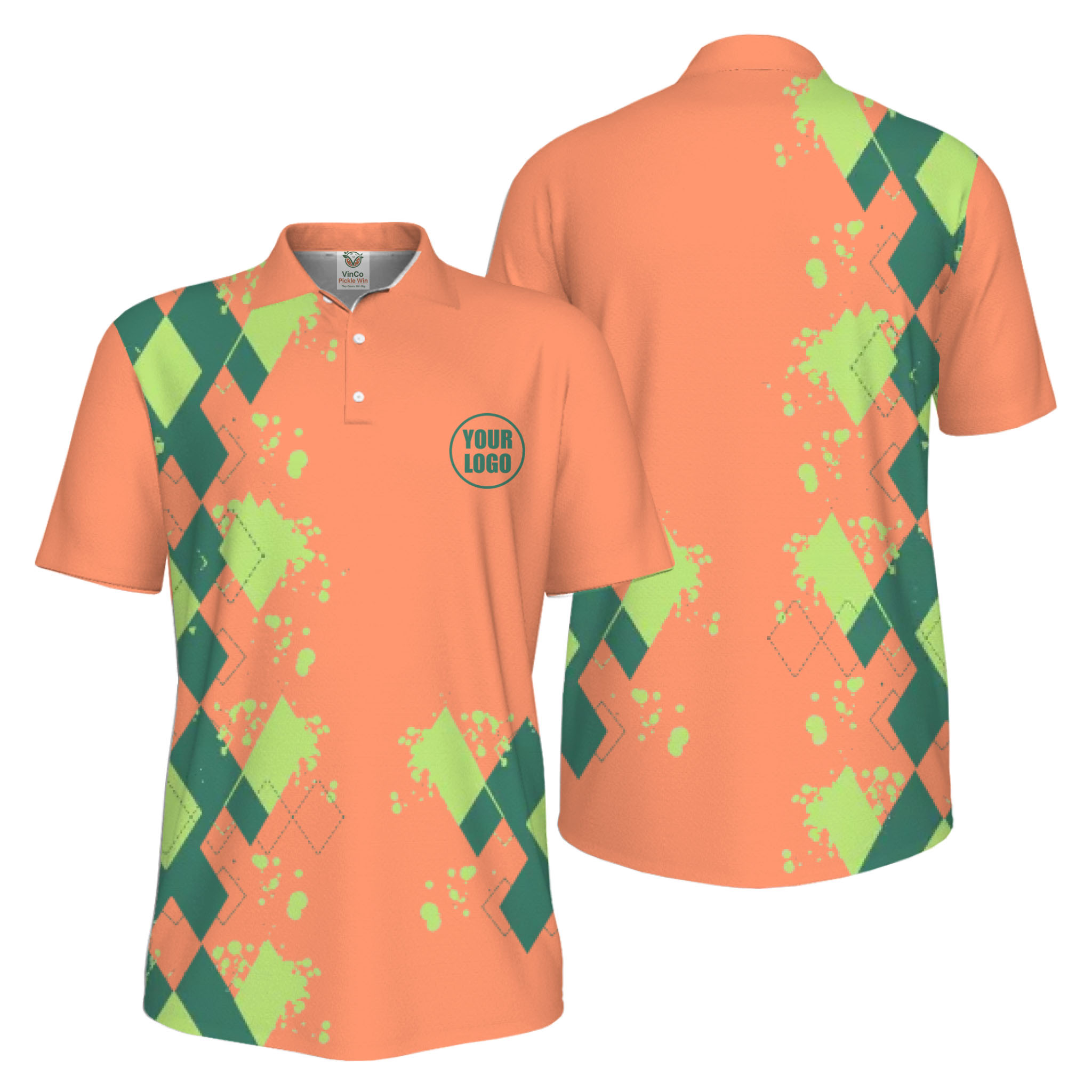 Picklewin Simple Argyle Custom Logo UV-Protection Polo Shirt Men