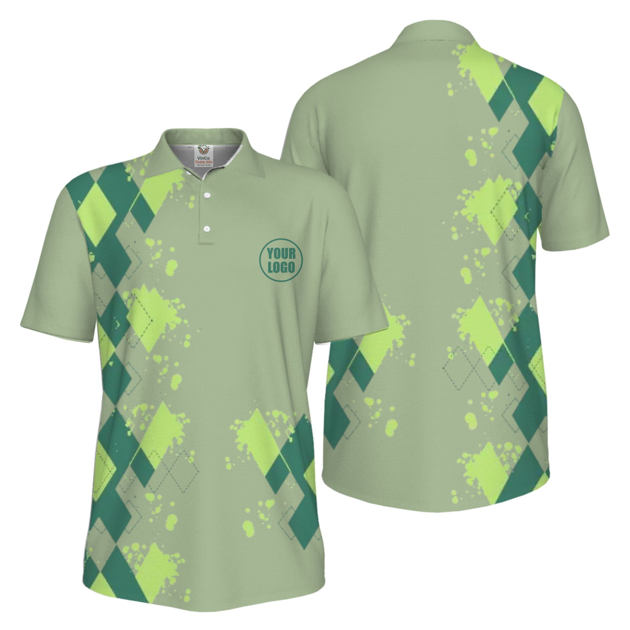 Picklewin Simple Argyle Custom Logo UV-Protection Polo Shirt Men