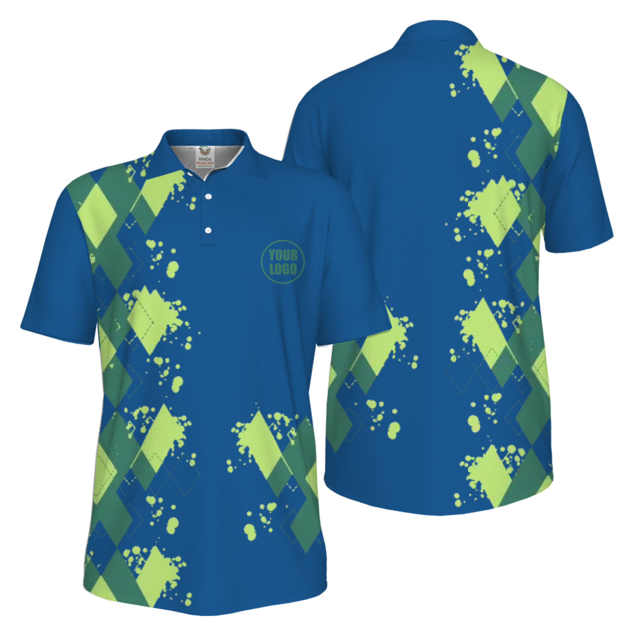 Picklewin Simple Argyle Custom Logo UV-Protection Polo Shirt Men