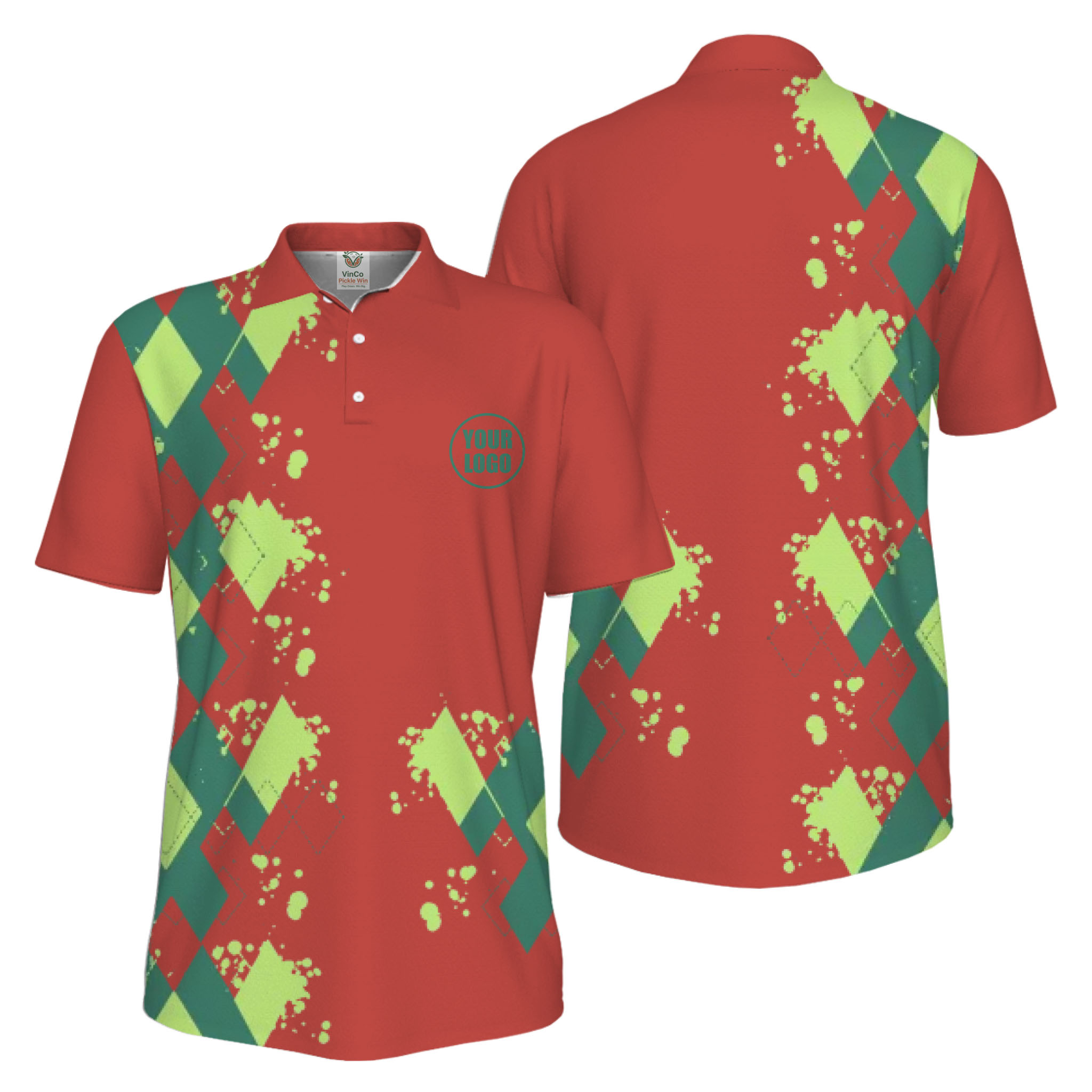 Picklewin Simple Argyle Custom Logo UV-Protection Polo Shirt Men