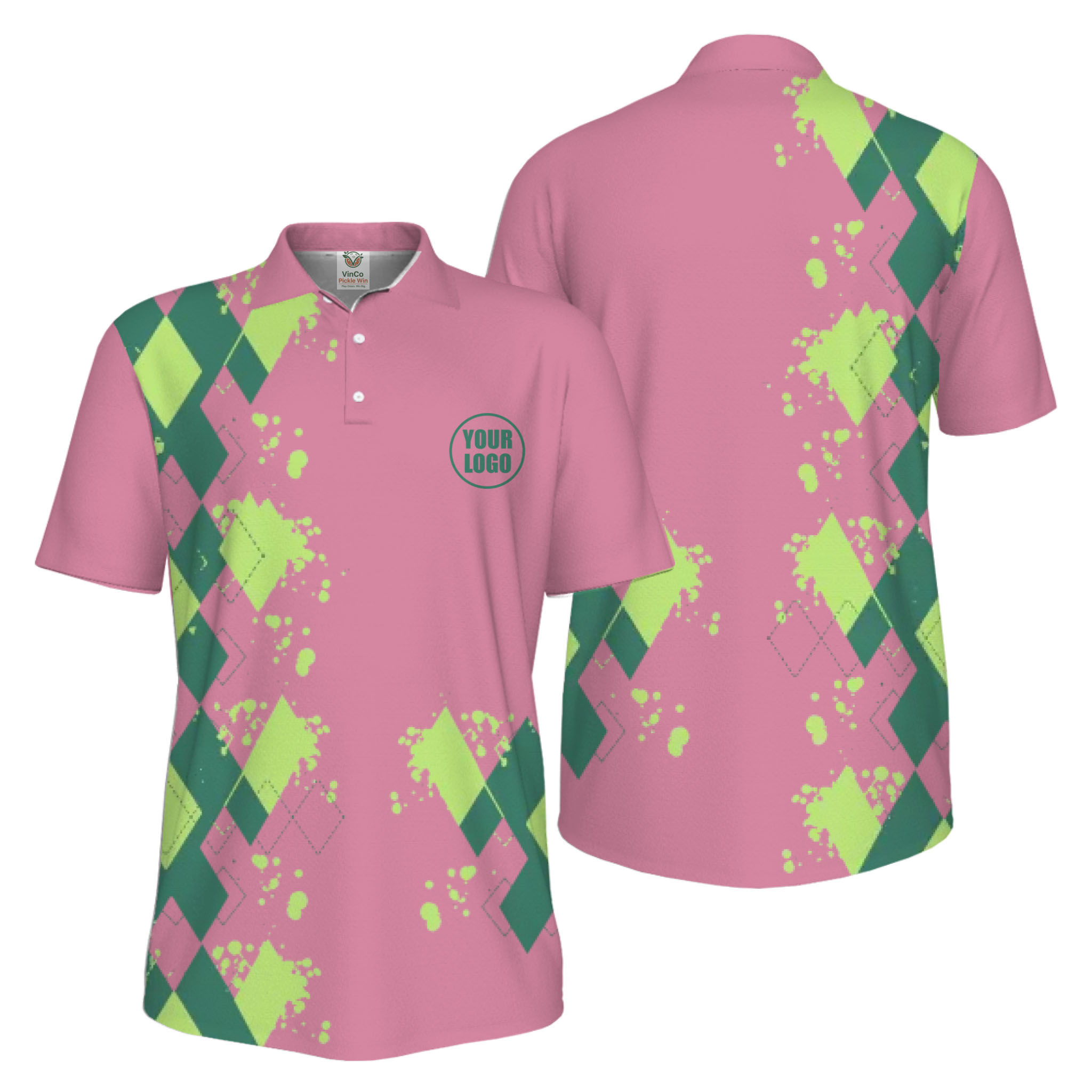 Picklewin Simple Argyle Custom Logo UV-Protection Polo Shirt Men