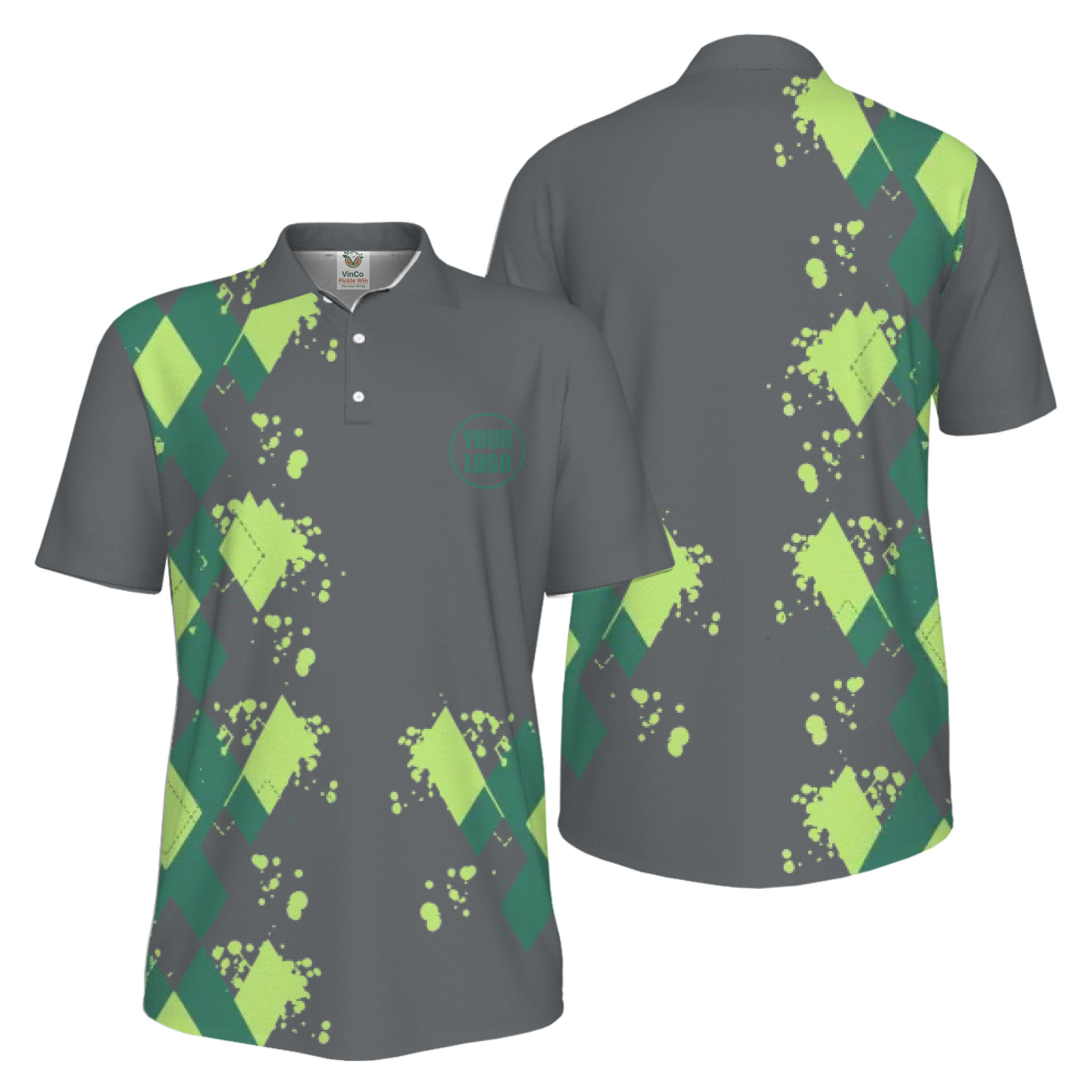 Picklewin Simple Argyle Custom Logo UV-Protection Polo Shirt Men