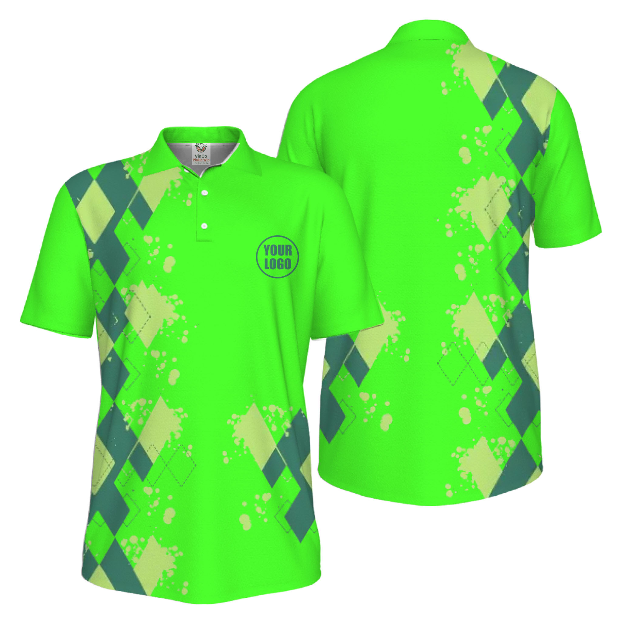 Picklewin Simple Argyle Custom Logo UV-Protection Polo Shirt Men