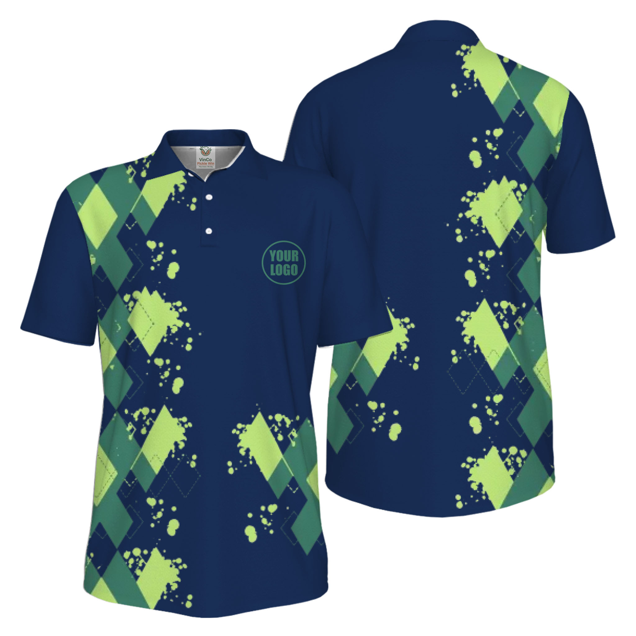 Picklewin Simple Argyle Custom Logo UV-Protection Polo Shirt Men