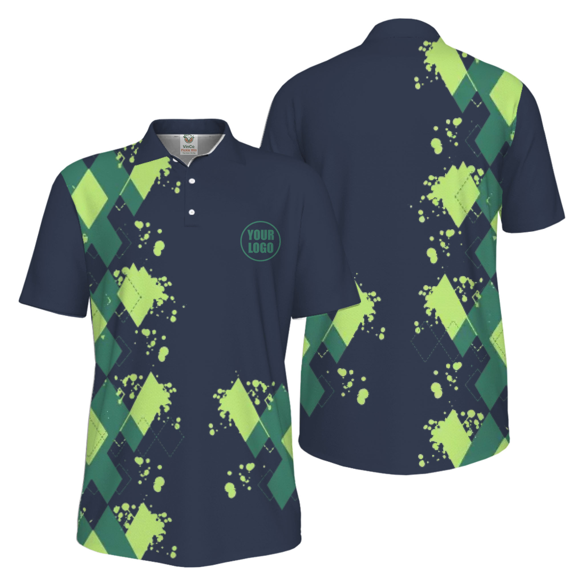 Picklewin Simple Argyle Custom Logo UV-Protection Polo Shirt Men