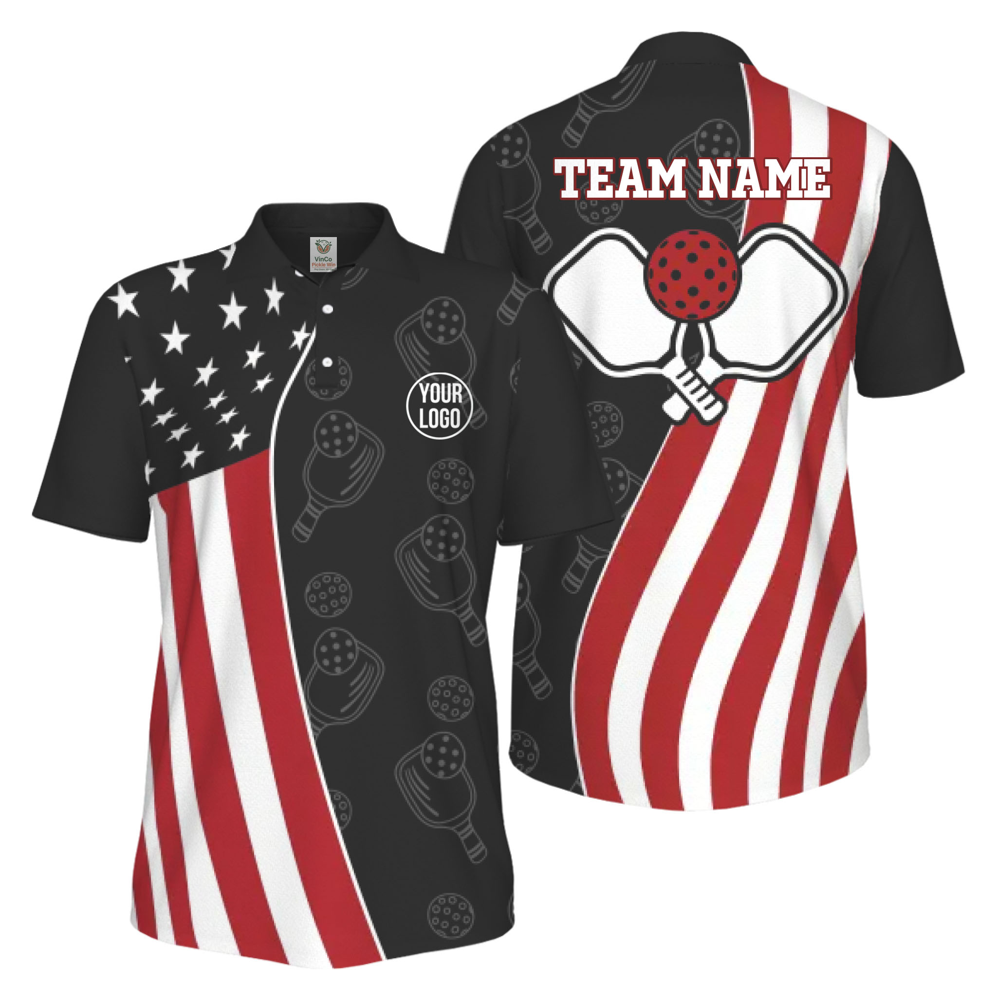 Picklewin Unique Custom Pickleball American Flag UV Protection Men Polo Shirt