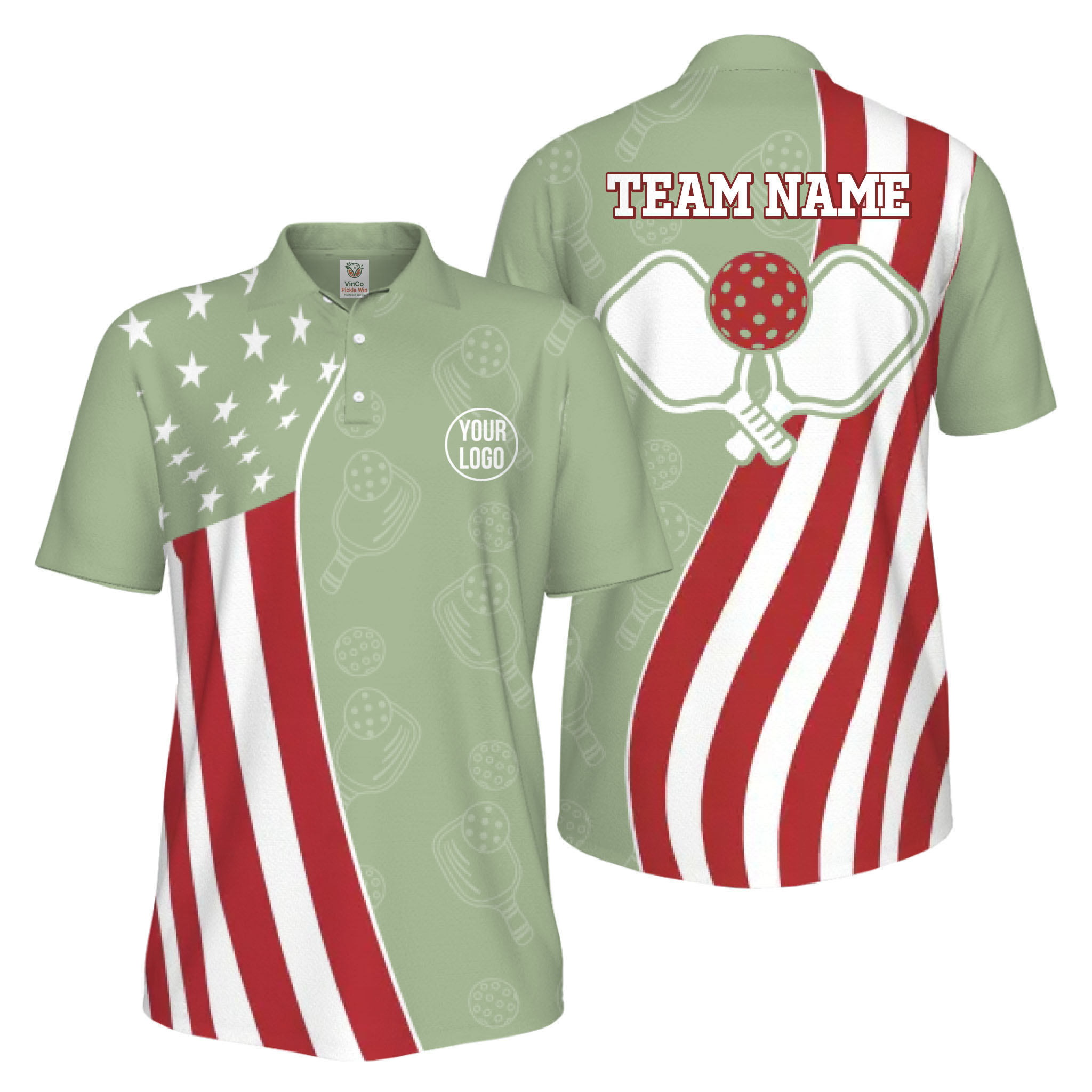 Picklewin Unique Custom Pickleball American Flag UV Protection Men Polo Shirt
