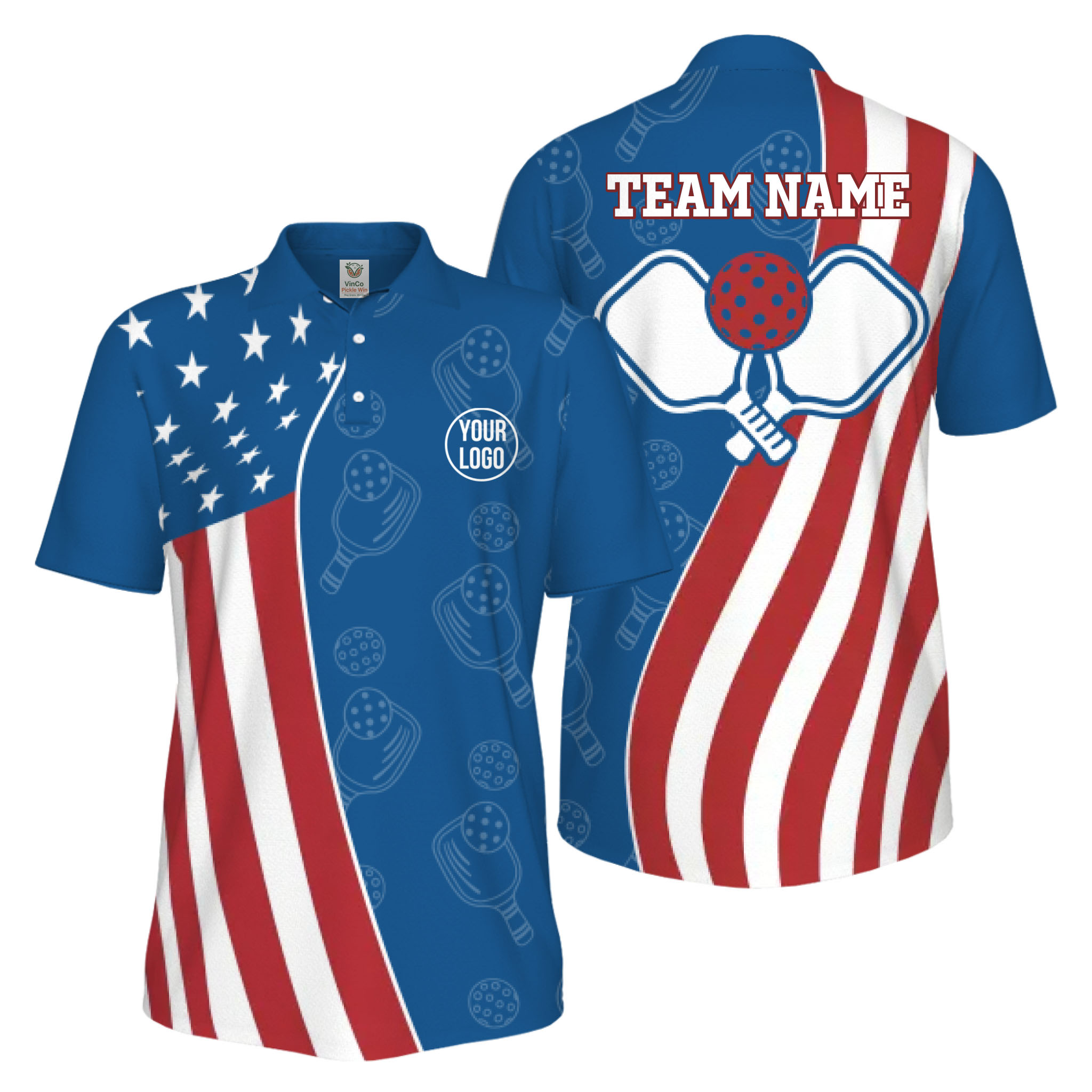 Picklewin Unique Custom Pickleball American Flag UV Protection Men Polo Shirt