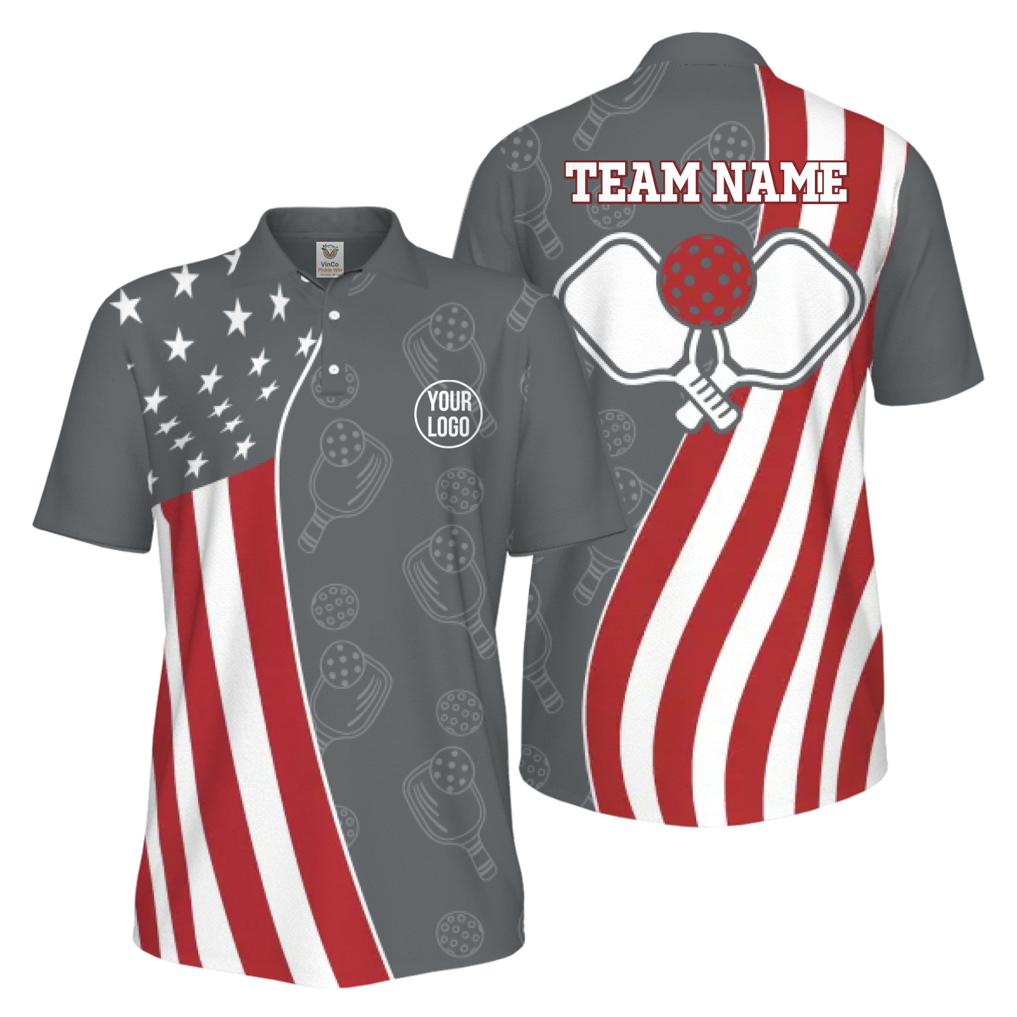 Picklewin Unique Custom Pickleball American Flag UV Protection Men Polo Shirt