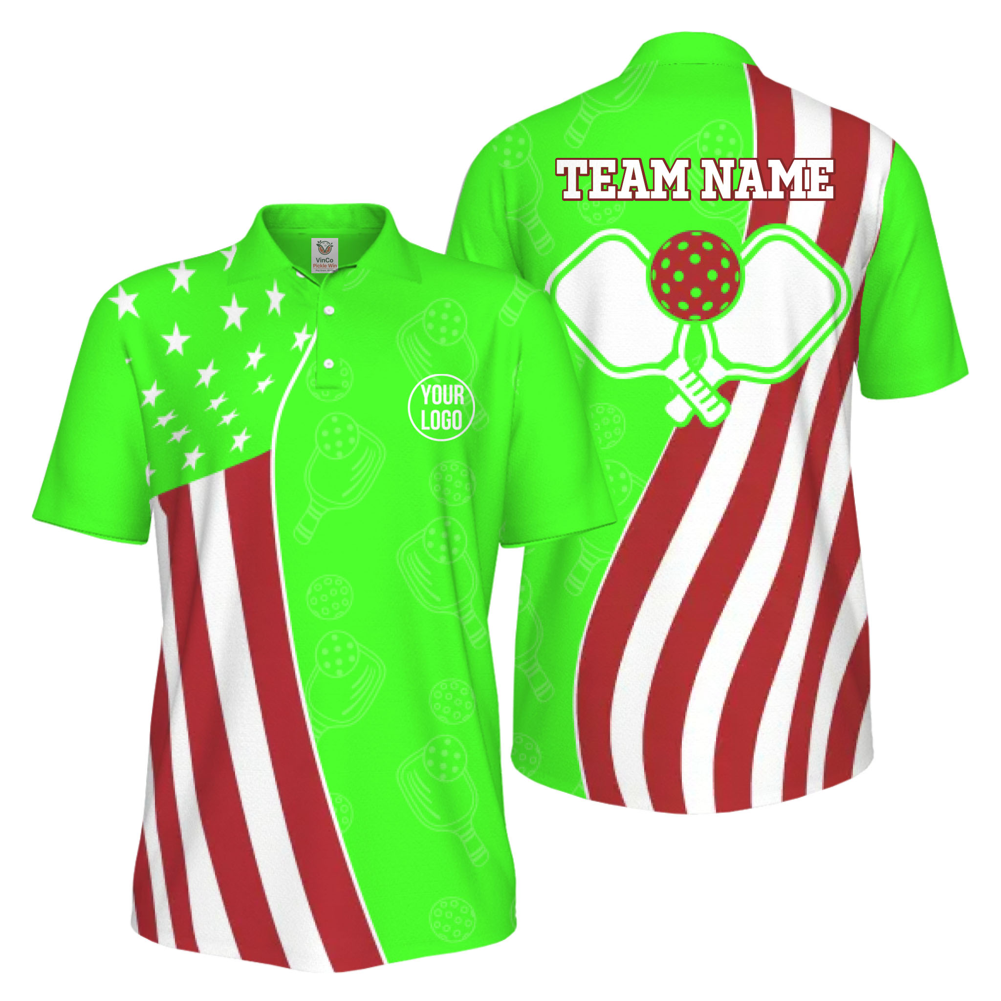 Picklewin Unique Custom Pickleball American Flag UV Protection Men Polo Shirt