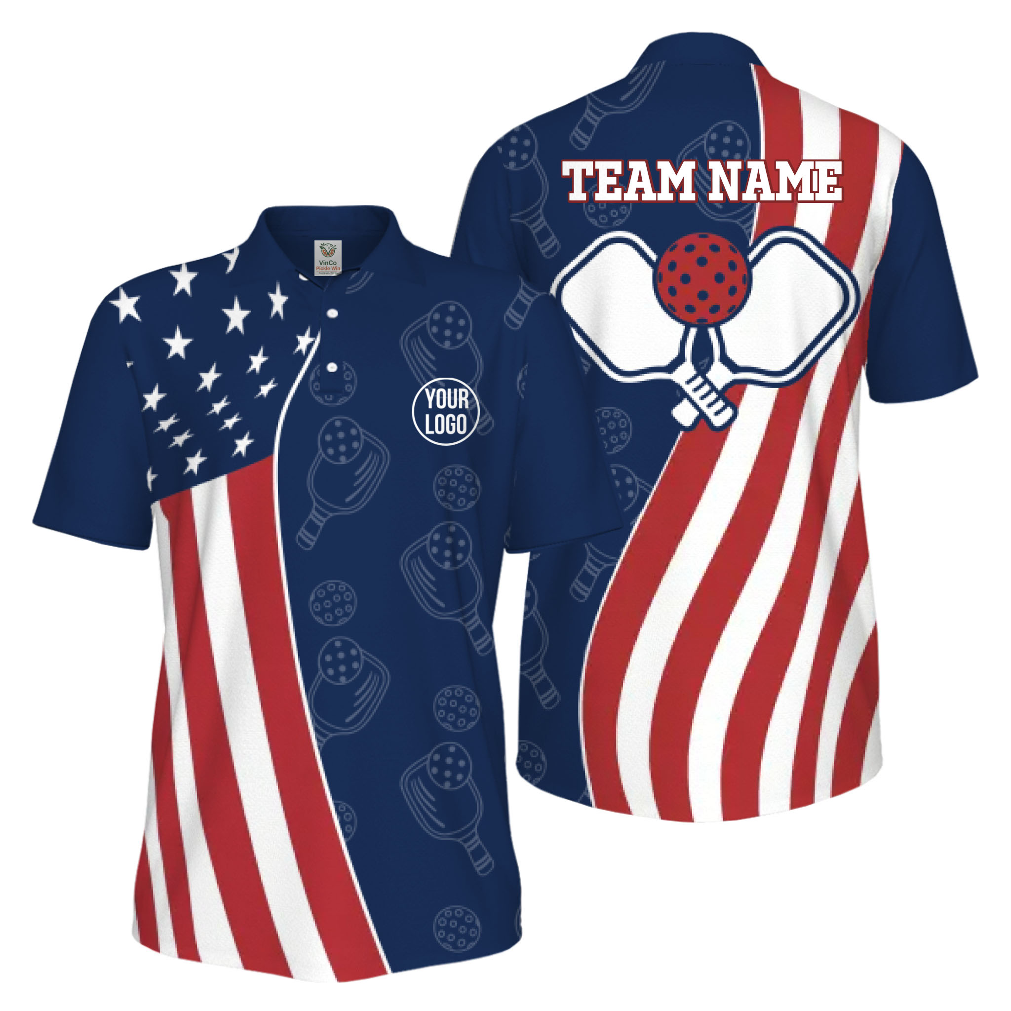 Picklewin Unique Custom Pickleball American Flag UV Protection Men Polo Shirt