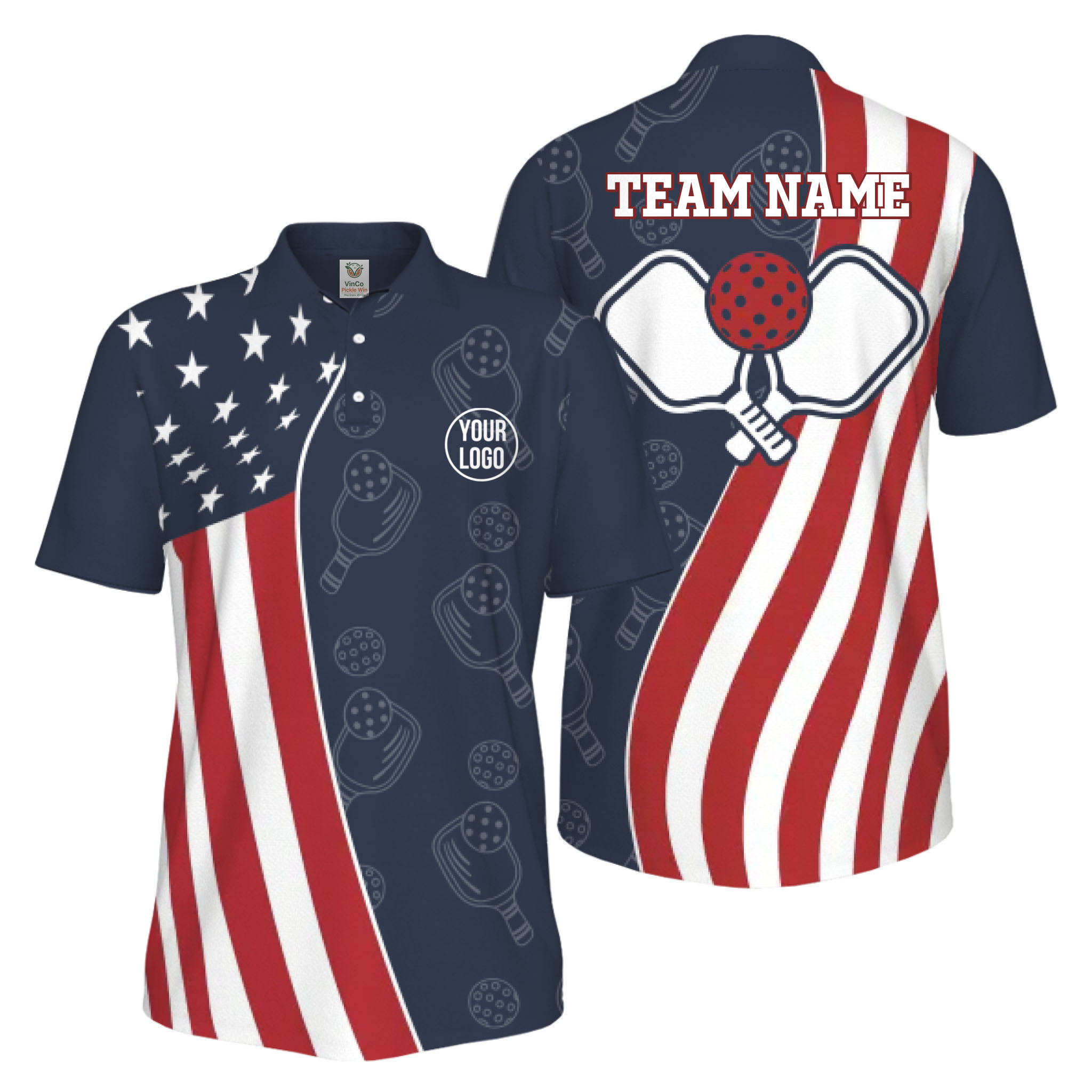 Picklewin Unique Custom Pickleball American Flag UV Protection Men Polo Shirt