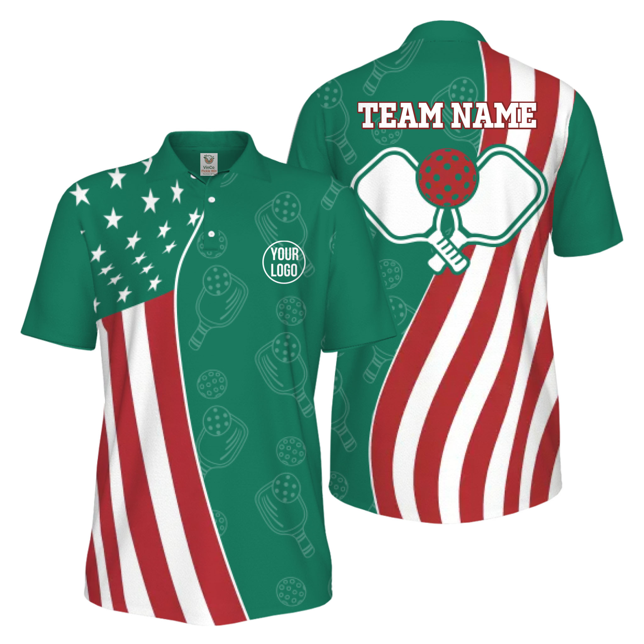 Picklewin Unique Custom Pickleball American Flag UV Protection Men Polo Shirt