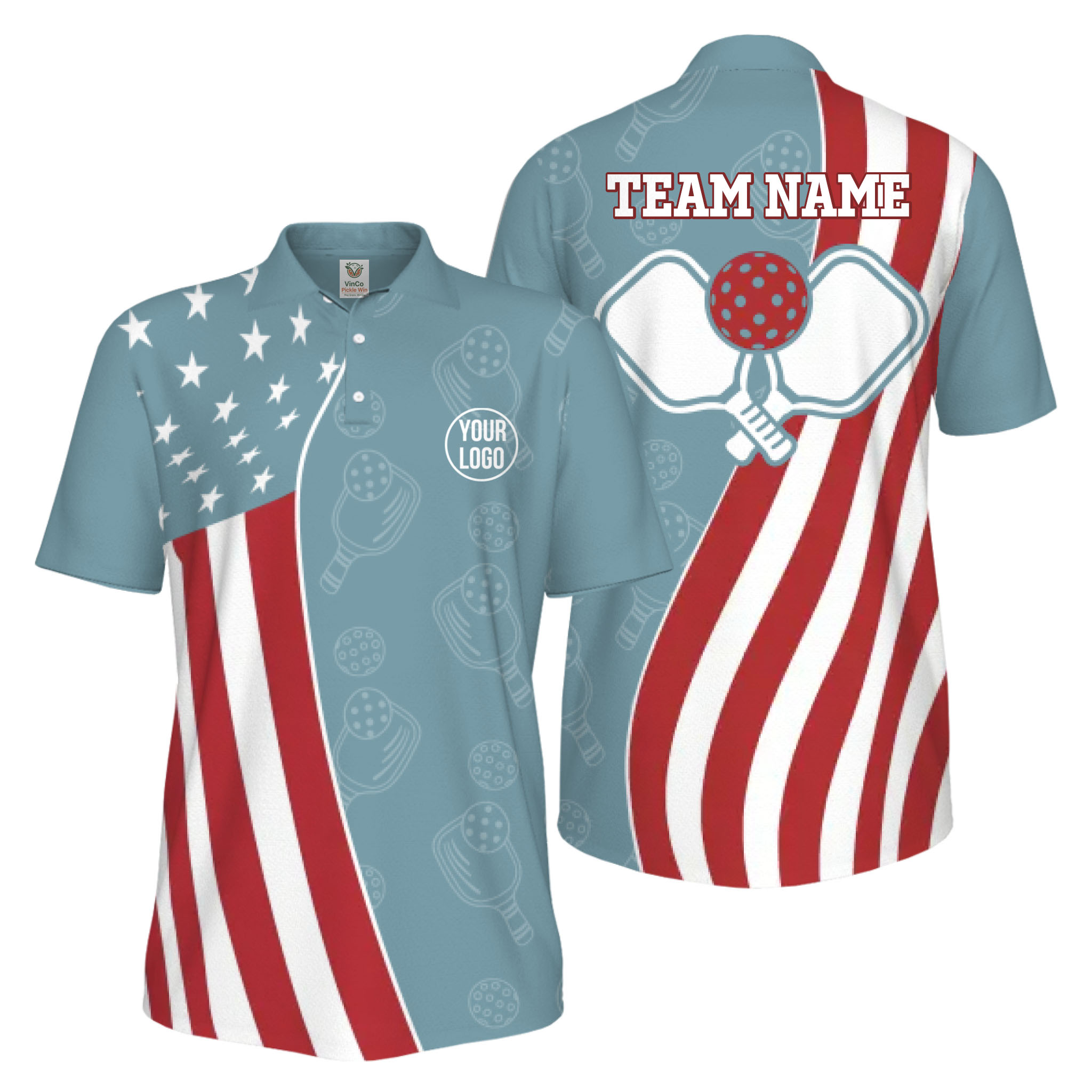 Picklewin Unique Custom Pickleball American Flag UV Protection Men Polo Shirt