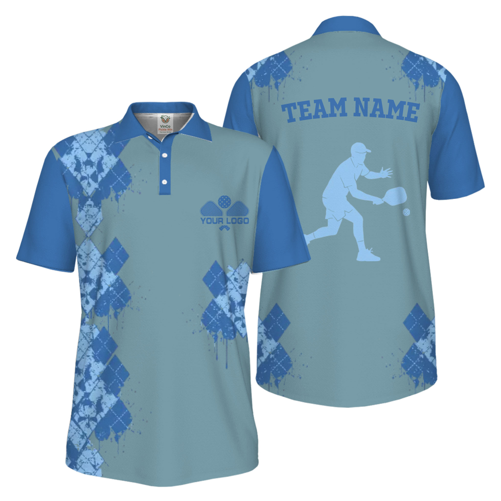 Picklewin Unique Diamond Pickleball UV Protection Polo Shirt For Men - alternate